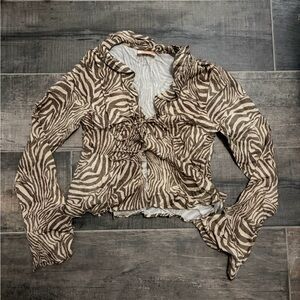 Showpo Tie Up Zebra Print Blouse in Brown and White